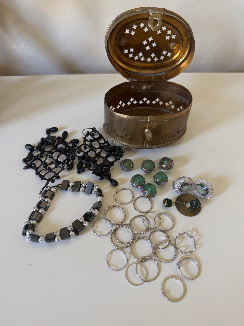 Mixed Women’s Jewelry Lot with Vintage Brass Jewelry Box